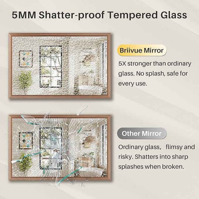 36x32 Inch Bathroom Mirror for Wall, Anti-Rust Walnut Wood Grain Metal Framed