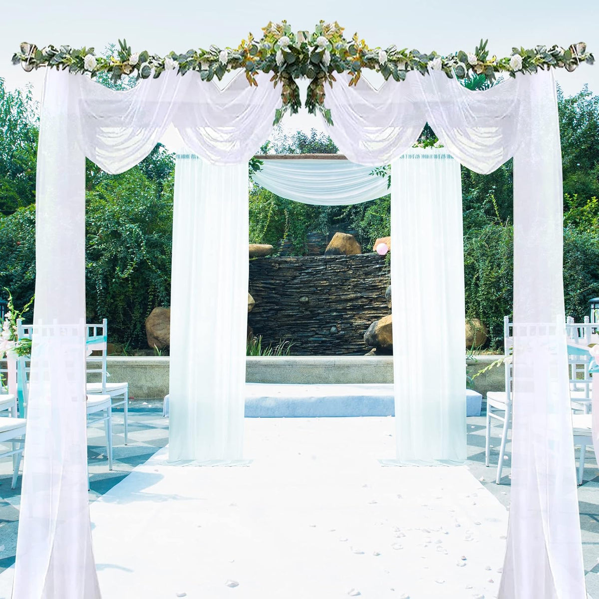 Chyhomenyc White Sheer Scarf Valances for Windows 216 Inch Extra Long, Window Scarf Drapes Rod Pocket Backdrop for Wedding Arch Draping/Party/Canopy Bed/Living Room, 2PC, 18 Feet Length