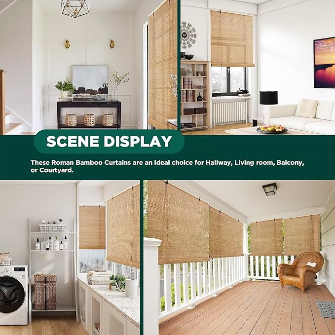 Bamboo Blinds for Interior Windows, Custom Roller Shades for Indoor Window and
