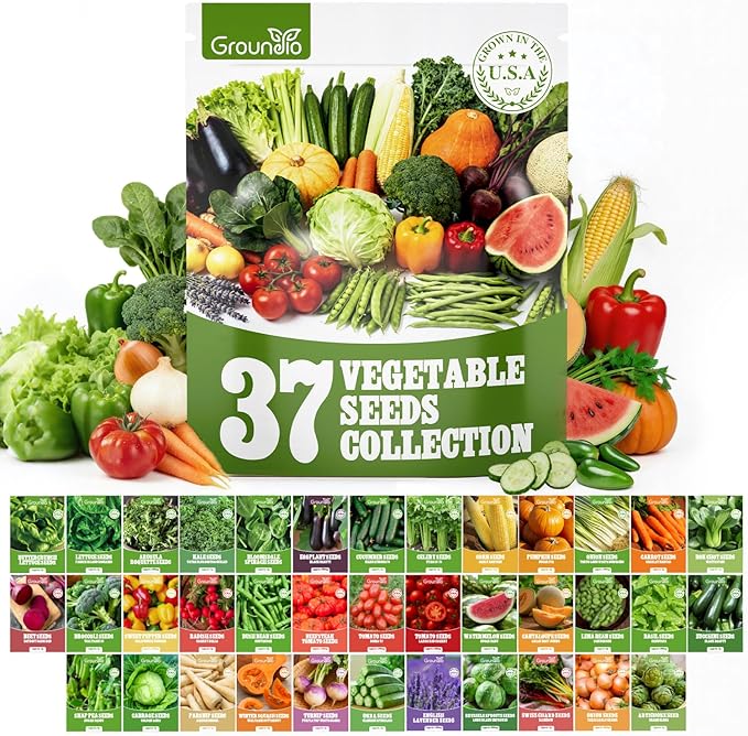 Groundio 40,000+ Heirloom Seeds Kit, 37 Vegetable Seeds Variety Pack - Non GMO for Planting Vegetables, Fruit and Herbs, Outdoor Garden Seeds for Planting Gift for Mother, Women, Mom, Friend