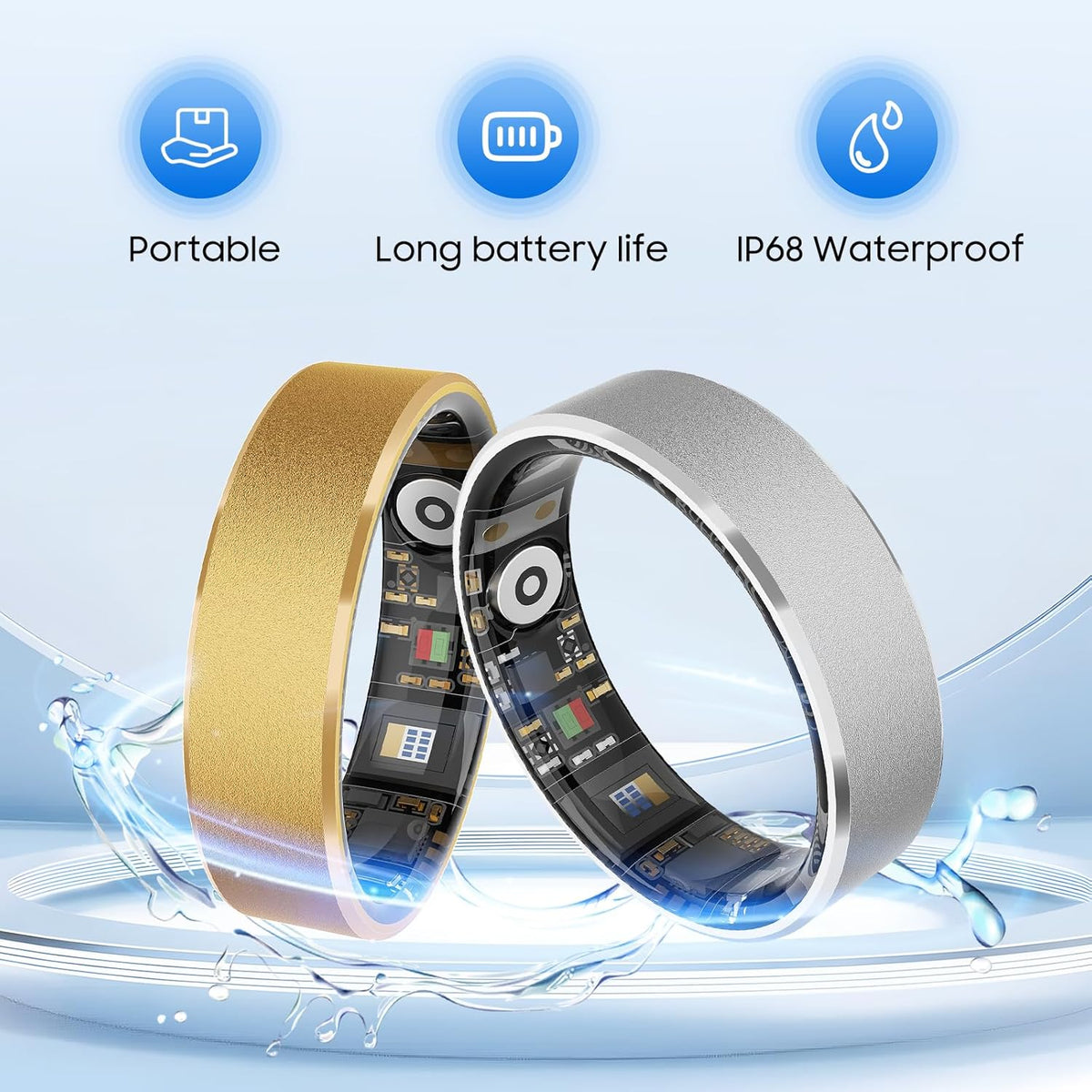 Smart Health Ring - Waterproof Fitness Tracker with Stress & Sleep Monitoring | Compatible with iOS & Android (Silver, Size 11)