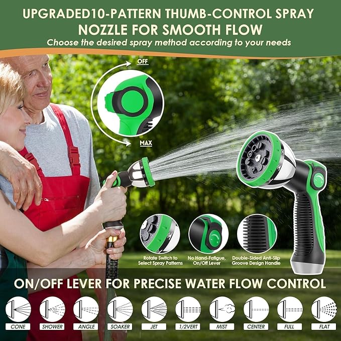 Non-Expandable Garden Hose 150 ft, Ultra Lightweight Flexible Water Hose with 10-Pattern Nozzle, Leak-Proof, High-Density Fabric, Thickened Connector, Shut-Off Valve for Yard, Lawn, Outdoor