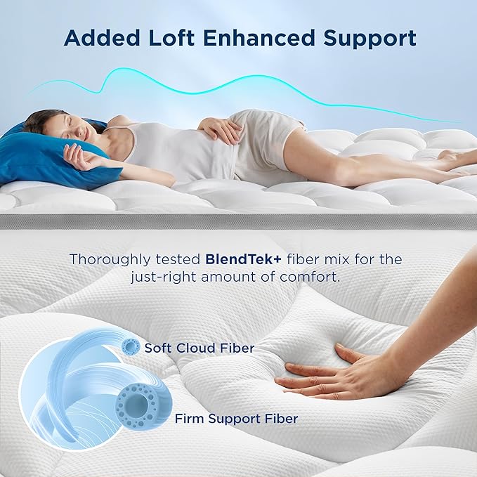 Bedsure Pillow Top King Mattress Topper - King Mattress Protector with 8-21 Inches Deep Pocket, 800 GSM Extra Thick Waterproof Bed Pad Fitted, Soft Bed Cover for Home, Bedroom, Hotel - White