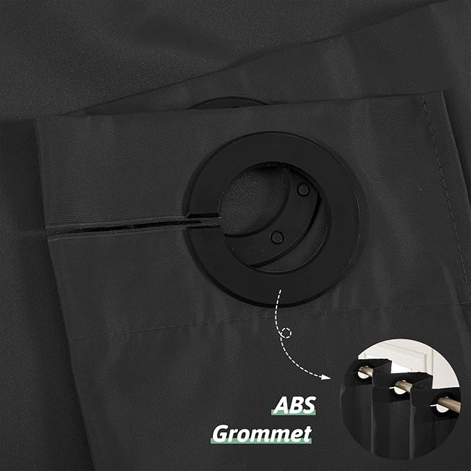 Black No Hook Shower Curtain,Polyester Fabric Shower Curtains for Bathroom with 10 Split Grommets,Waterproof & Machine Washable,Modern Hotel Grade,Standard Size,72x72 Inch
