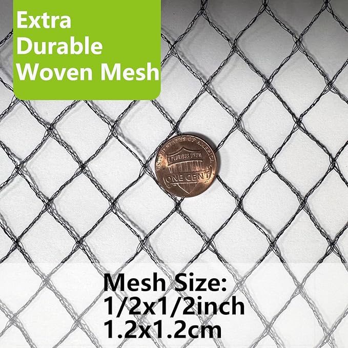 10x30ft Bird Netting, 1/2 inch Mesh, Heavy Duty Garden Netting for Fruit Trees, Blueberry Bushes, Vegetables, Extra Strong Woven Mesh Against Birds, Deer, Squirrels, Poultry and Other Animals