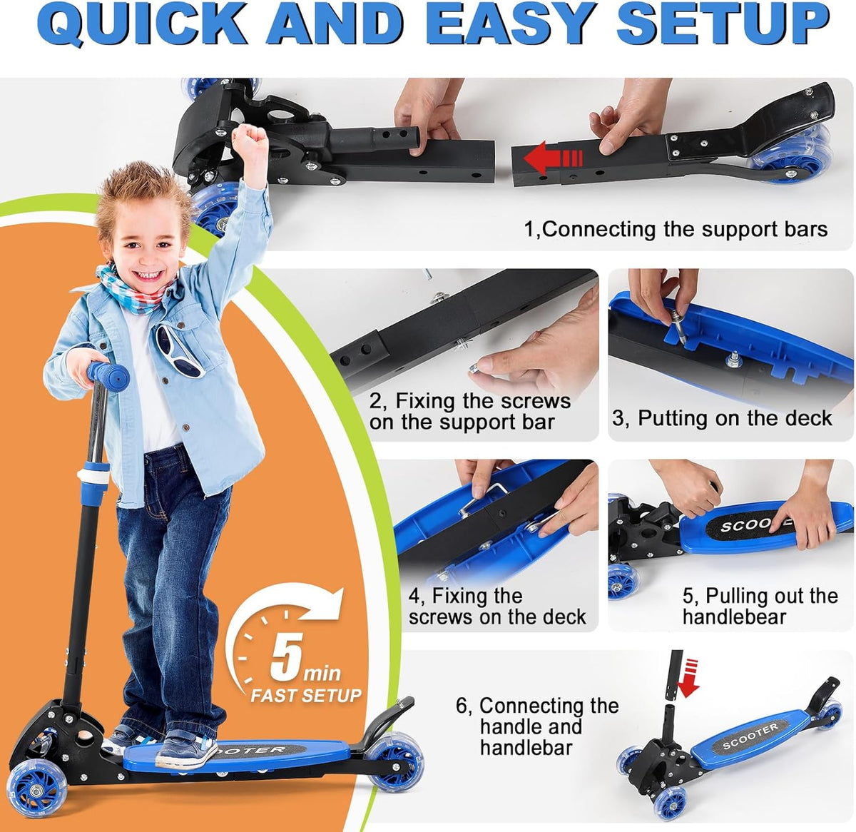 **Skiennix Light-Up 3-Wheel Kick Scooter for Kids | Adjustable Handlebar & Anti-Slip Deck | Up to 150 lbs**