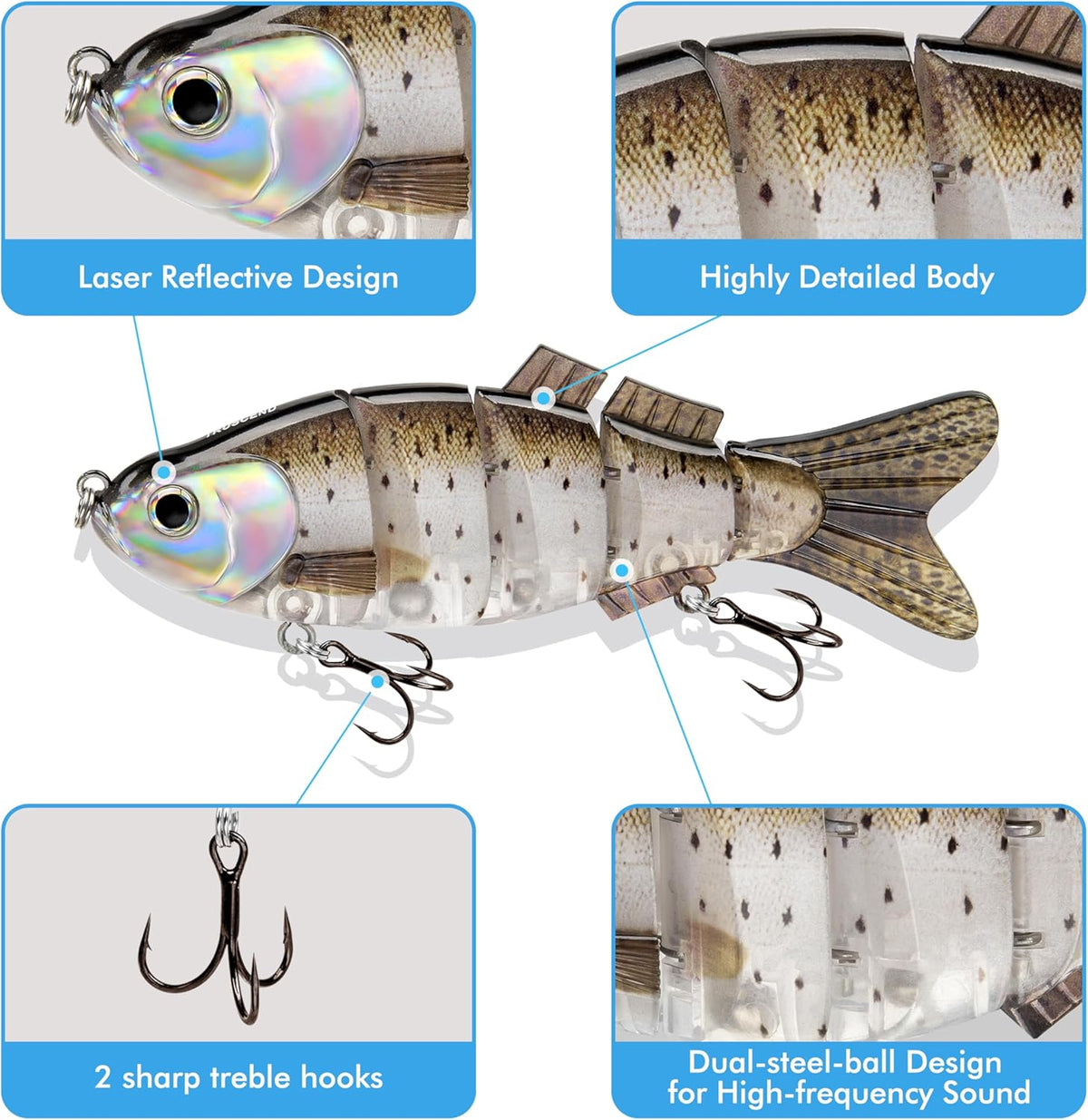 TRUSCEND Swimmax Fishing Lure - Wiggling, Vibrating, Rattling Design with BKK Hook | Heavy-Duty Dyneema Fiber Joint for Bass, Trout, Crappie