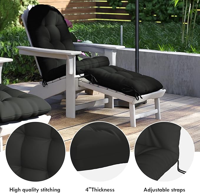 Adirondack Chair Cushion with Ottoman, Folding Adjustable Adirondack Seat Cushions, Waterproof Adirondack Patio Chair Pads for Garden, Deck, or Poolside, Large-Black-1
