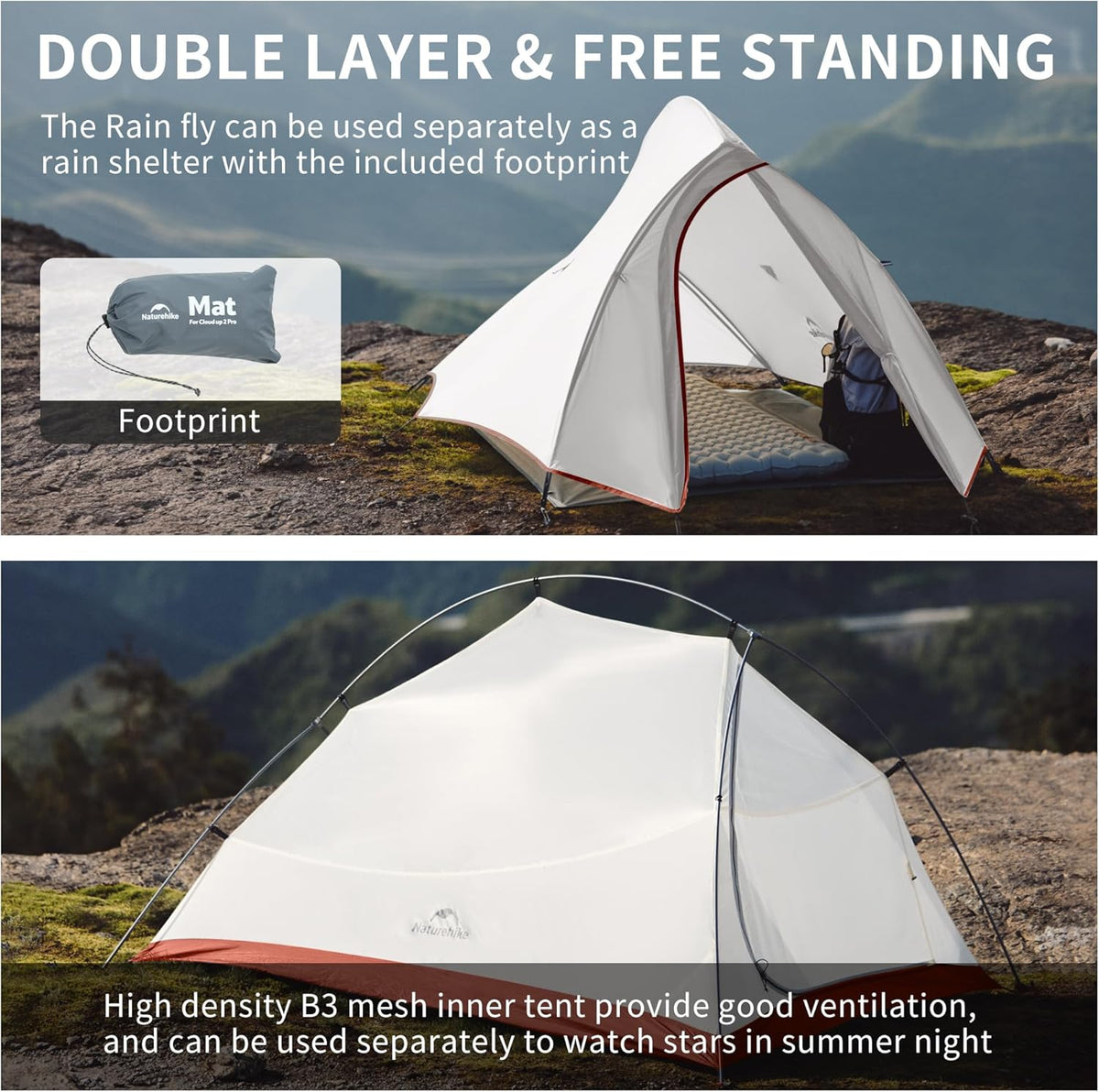 Naturehike Cloud-Up 1 Person Tent, Lightweight Backpacking Tents for One Man, Waterproof Ultralight One Person Tent for Camping Hiking Backpacking