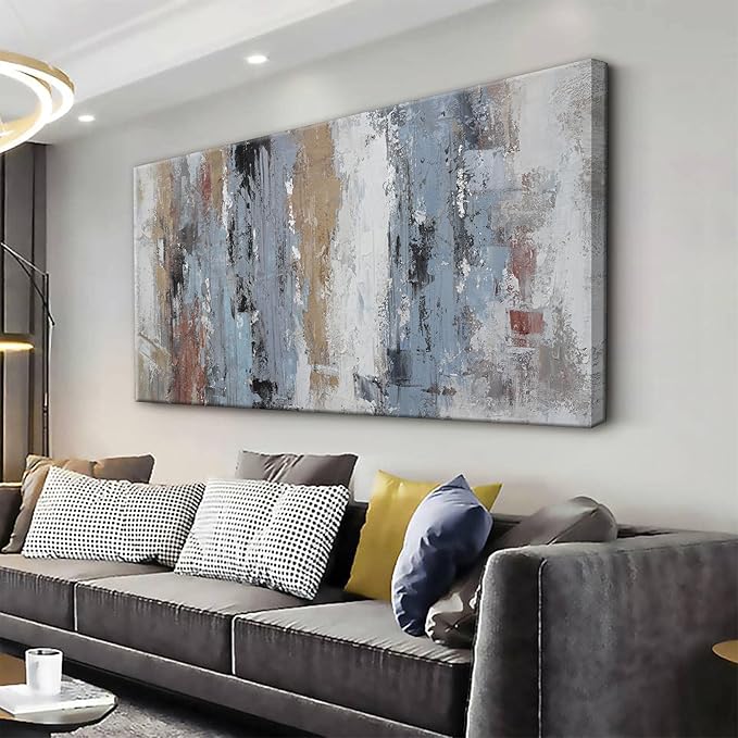YISXINOAG Abstract Wall Art For Living Room Colorful Canvas Art Wall Decor Large Teal Blue White Wall Art Office Decor Abstract Painting For Home Bedroom Hotel Artwork 29x58 Inch