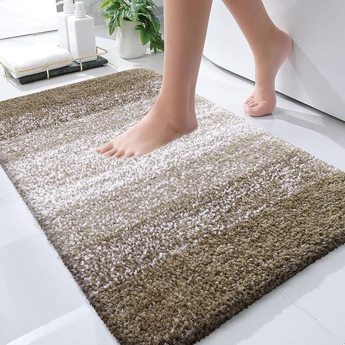 OLANLY Bathroom Runner Rugs 45x27, Extra Soft Absorbent Microfiber Bath Rugs, Rubber Backing, Quick Dry, Machine Washable Bath Mats for Bathroom Floor, Tub and Shower, Home Decor Accessories, Coffee