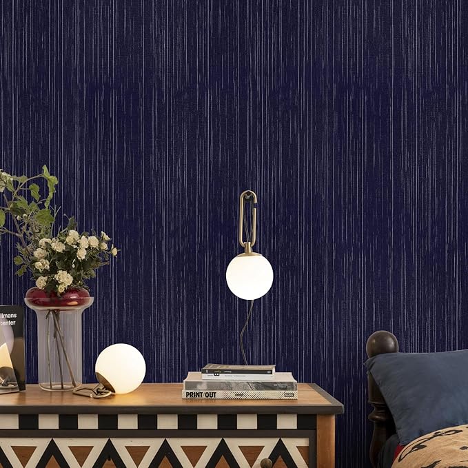 Navy Blue Grasscloth Peel and Stick Wallpaper Textured Contact Paper 15.7" X