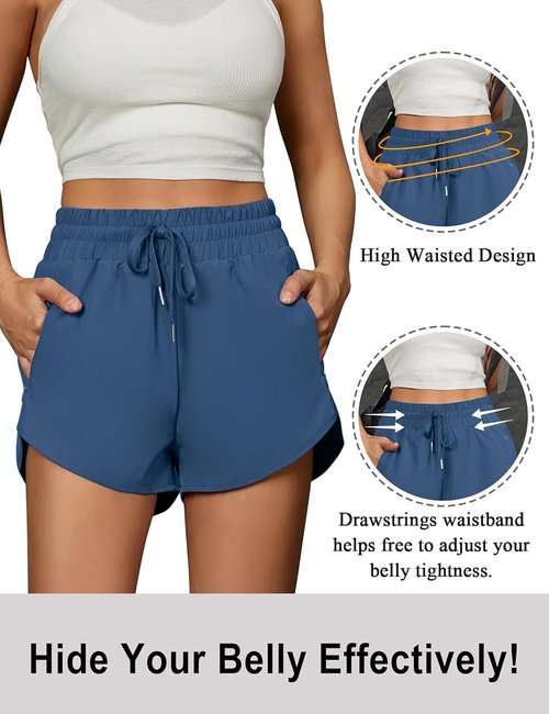 BMJL Women's Running Shorts - High Waisted 2.5" Athletic Gym Shorts with Zipper Pockets