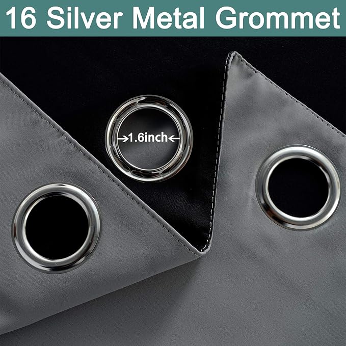 Yakamok 100% Blackout Thermal Insulated Grommet Curtains, Noise Reducing