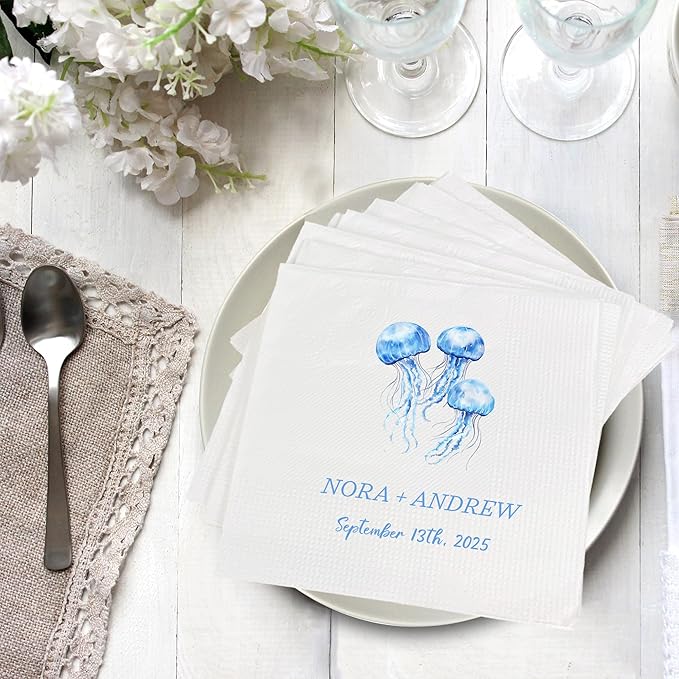 Luxury Custom Cocktail Napkins Wedding, Pack 50 100 150 500 Anniversary Party, Monogram Initials, Rehearsal Dinner Table Decor, Beverage & Luncheon, Saga Green, White Decor Style 5