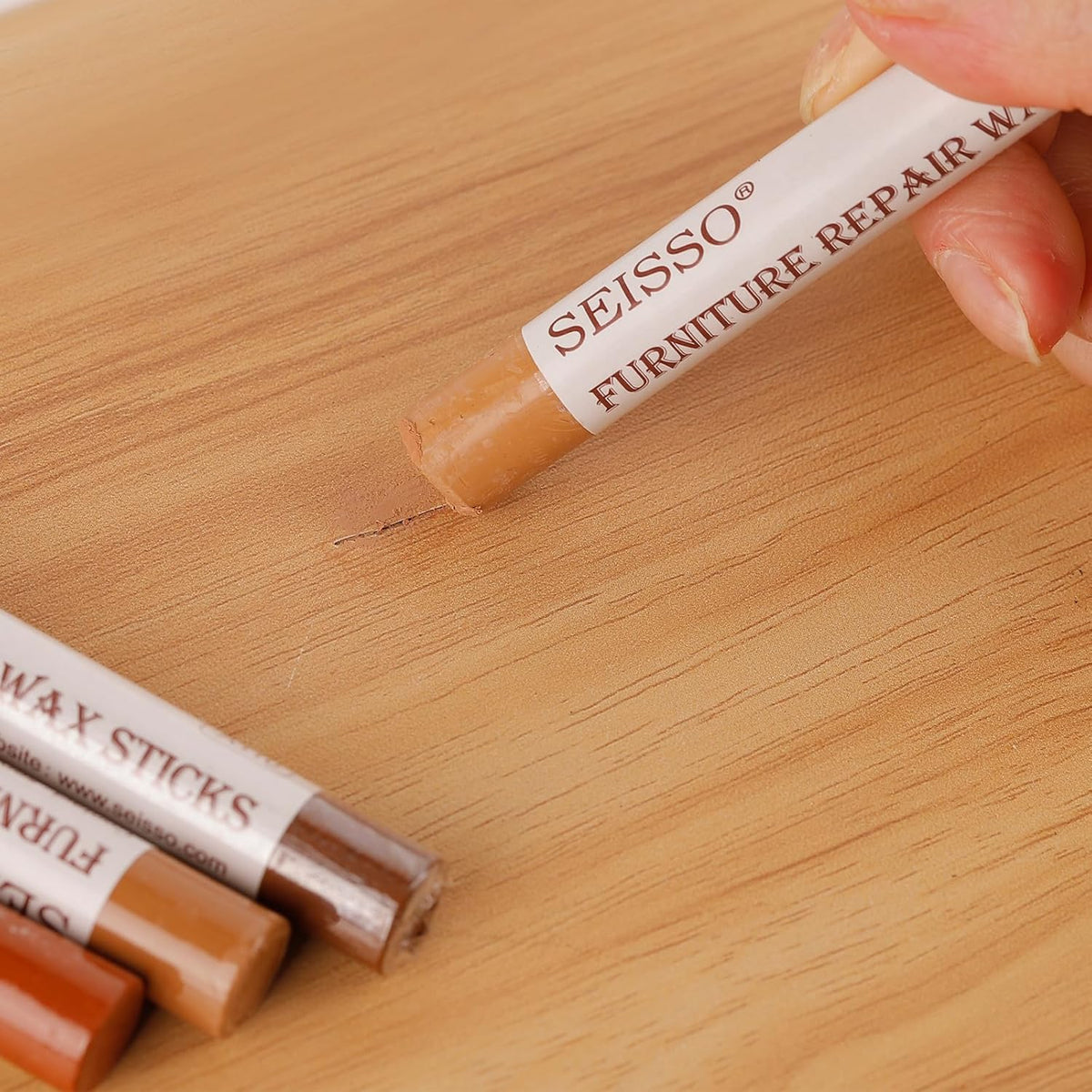 SEISSO Wood Filler Sticks- 6 Pcs, Furniture Repair Wax Crayons, Furniture Marking Repair - Scratch, Cracks, Hole, Table, Wood Floor, Guitar - Maple