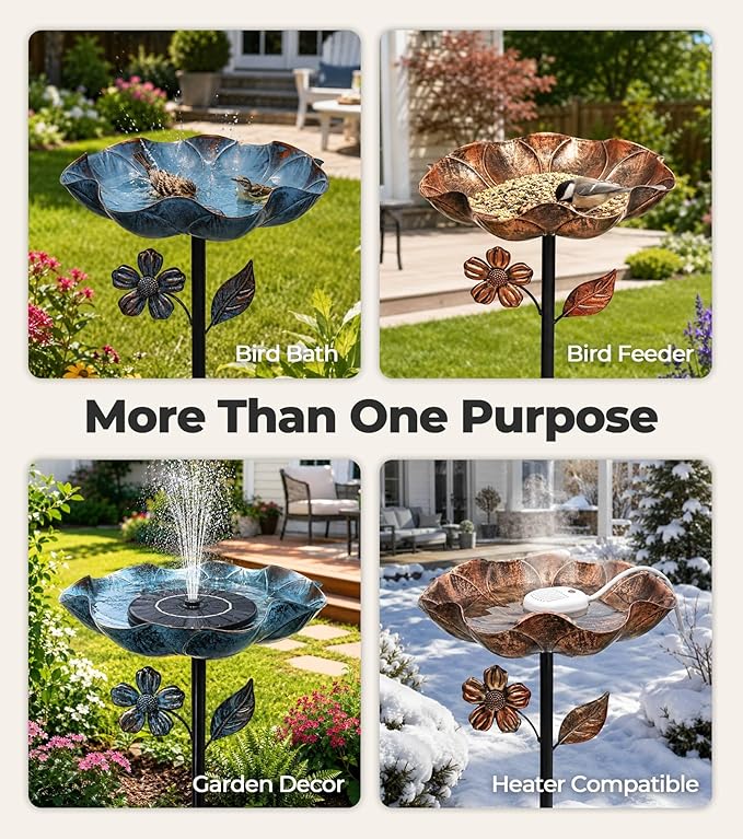 2PCS Metal Bird Bath for Outside, 11” Dia Freestanding Bird Bath Bowl, Upgraded 5 Pronged Base Birdbaths for Outdoors, Standing Bird Feeder Garden Patio Yard Lawn Decor