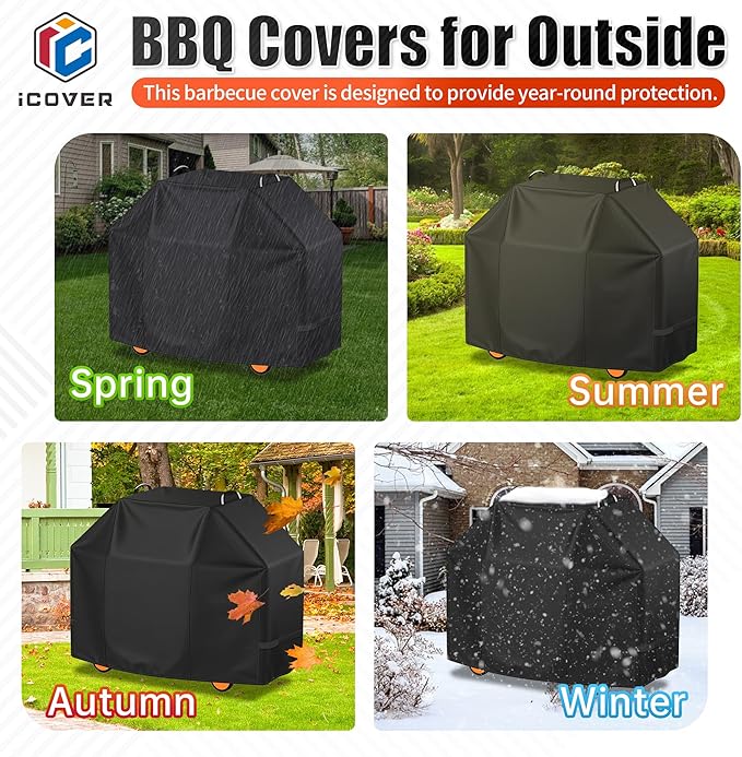 i COVER Grill Cover, 55 inch BBQ Grill Cover for Outdoor Grill, Waterproof BBQ Cover, Fade Resistant Barbecue Gas Grill Covers for Weber, Char-Broil, Nexgrill and More
