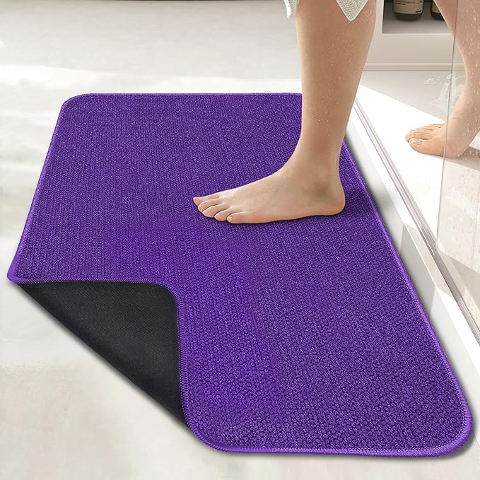 Bath Mat,Ultra Thin Bathroom Runner Rugs,Large Bath Mats for Bathroom,Quick Dry,Non-Slip,Machine Washable,Low Pile,Bath Rug,Shower Outside,Sink,Home Decor Accessories.Purple,2'x6'(24x72inch)