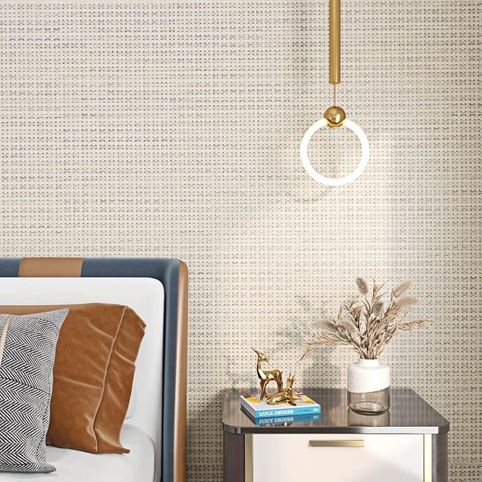 FunStick Beige Weave Grasscloth Peel and Stick Wallpaper Textured Wallpaper
