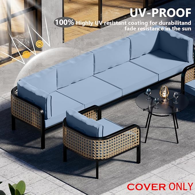 14 Piece Outdoor Patio Waterproof Cushion Covers, Fits 6-Seat Wicker Rattan Sectional Couch Chair Furniture Cover Replacement Set - Fade-Resistant Patio Cushion Covers with Zipper