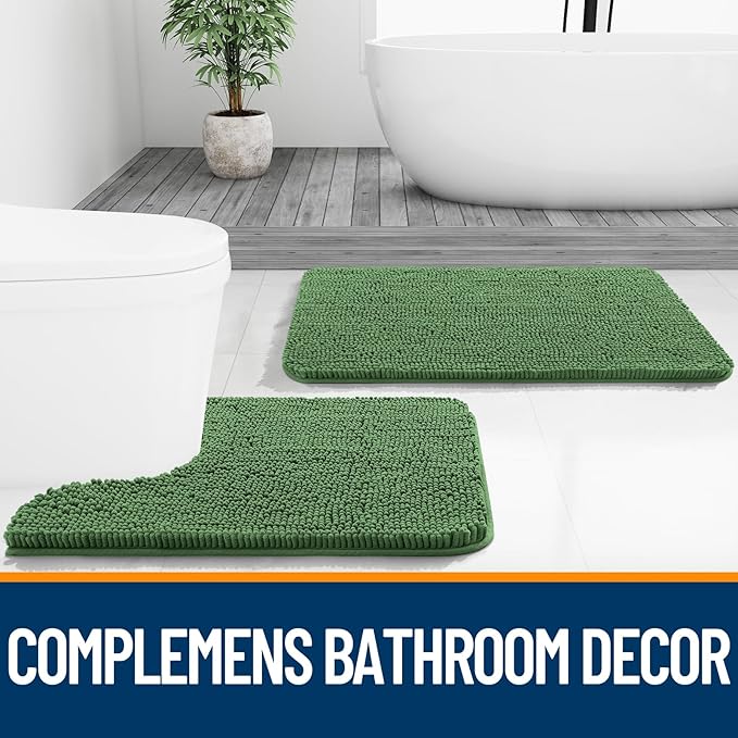 OLANLY Bathroom Rugs 70x24, Extra Soft Absorbent Chenille Bath Rugs, Rubber Backing Quick Dry, Machine Washable Bath Mats for Bathroom Floor, Tub and Shower, Home Decor Accessories, Olive Green