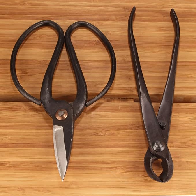 BambooMN Bonsai Basics Set - 8" Concave Cutter, 7" Heavy Duty Shear - 10 Sets