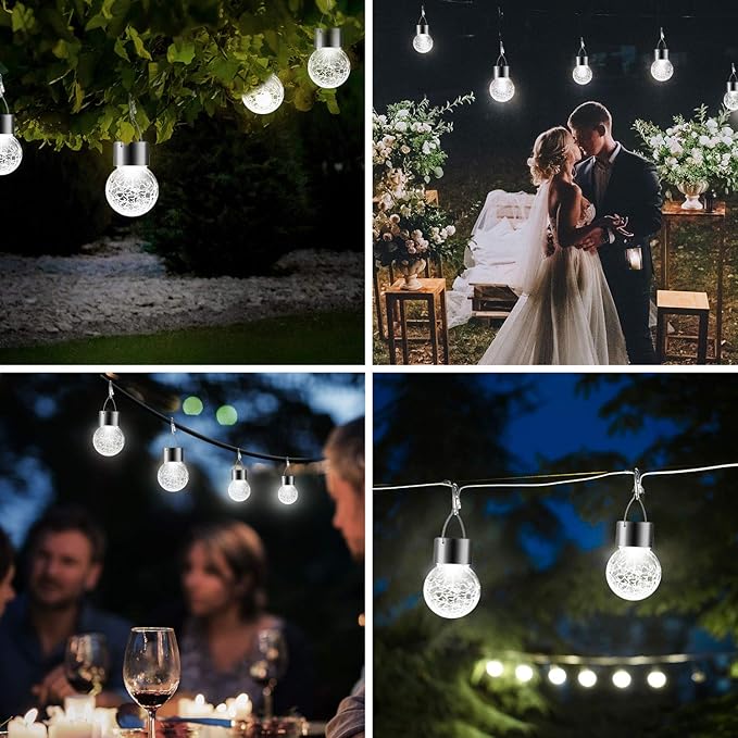 PARTPHONER 32 Pack Hanging Solar Lights Outdoor, Waterproof Solar Globe Lantern with Handle and Clip, Decorative Cracked Glass Ball Lights for Christmas Decor, Tree, Yard, Garden, Patio (Cold White)