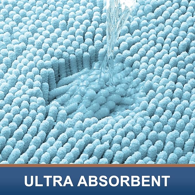 Smiry Luxury Chenille Bathroom Rugs 59x24, Extra Soft and Absorbent Shaggy Bath Mat, Machine Washable, Non-Slip Plush Carpet Runner for Tub, Shower, and Floor, Home Decor Accessories, Sky Blue