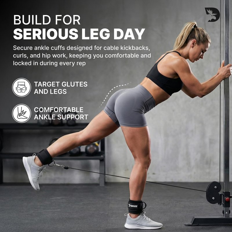 DMoose Fitness Ankle Straps for Cable Machines - One Size Fit Premium Padding, Glute Kickback Ankle Strap for Women & Men, Cable Attachments for Gym, Booty Workouts & Hip Abductors (Cocoa - Single)