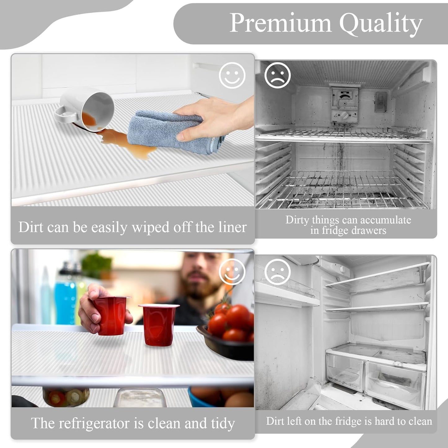 Non-Slip Silicone Refrigerator Liners for Shelves, Reusable Washable Fridge Shelf Drawer Liners, Cuttable Waterproof Oilproof Fridge Liner for Glass Shelve Kitchen Cabinet Drawer Mats (Clear, 3 Pack)