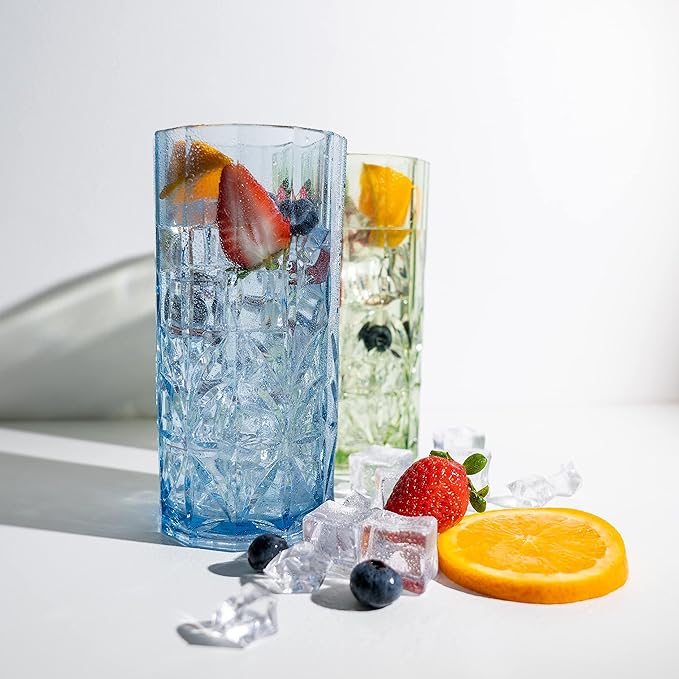 BELLAFORTE Shatterproof Tritan Tall Tumbler, Set of 4, 18oz - Myrtle Beach Drinking Glasses - Unbreakable Plastic Glasses Drinking for Gifting, Parties- BPA Free - Dishwasher Safe-Mix color