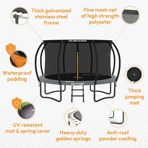 Jumpzylla Trampoline - ASTM Approved Outdoor Trampoline with Enclosure & Ladder | 8FT to 16FT Sizes