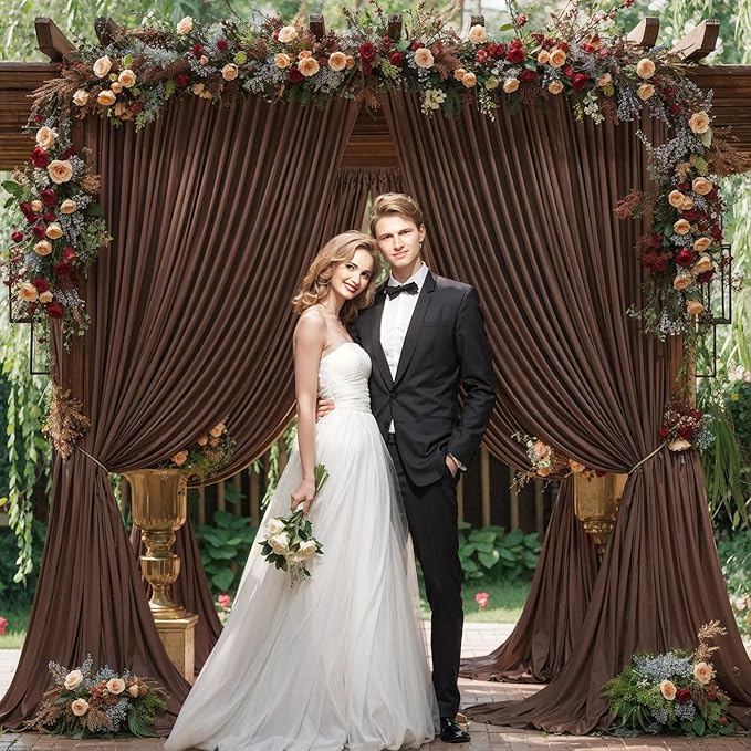 4 Panels Brown Backdrop Curtain for Parties Wedding Wrinkle Free Brown Photo Curtains Backdrop Drapes Fabric Decoration for Birthday Party Baby Shower 20ft(W) x 10ft(H)