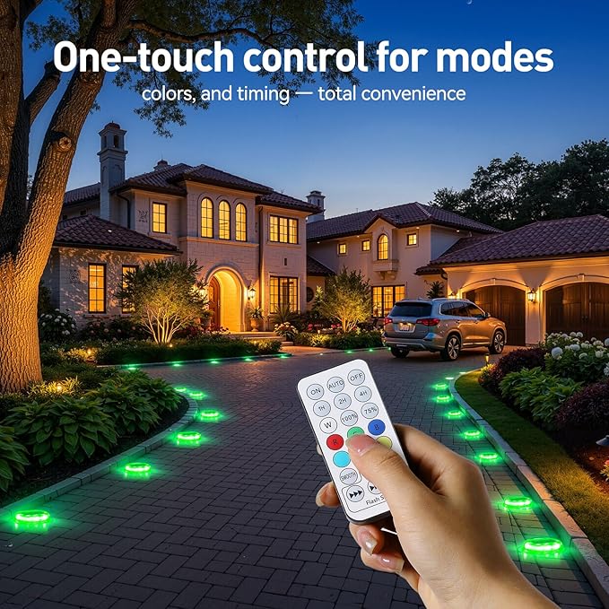 AGPTEK RGB Solar Deck Lights with Remote Control 4 Pack, One-Click Sync Group Control & 10 Light Modes & RGB Chasing, Outdoor Decorative Driveway Marker for Pathway, Dock, Step, Walkway, Yard, Garden
