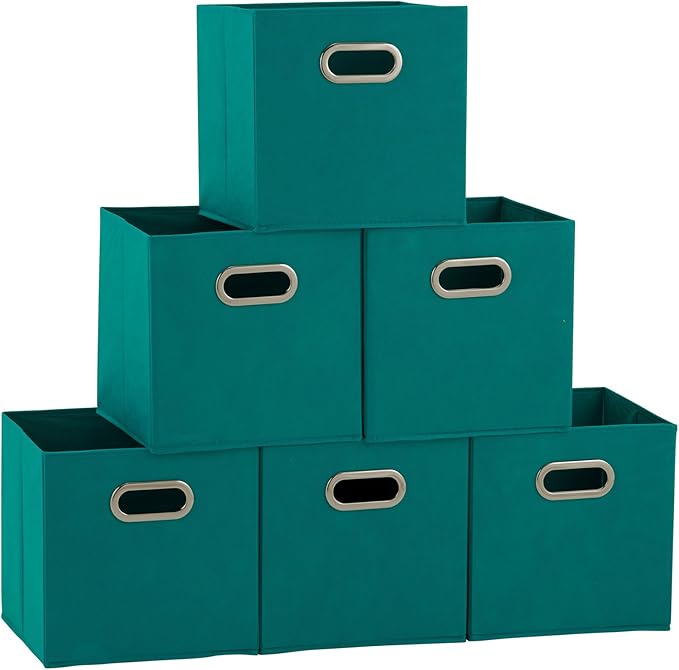 Household Essentials 83-1 Foldable Fabric Storage Bins | Set of 6 Cubby Cubes with Handles | Aqua (Pack of 6)