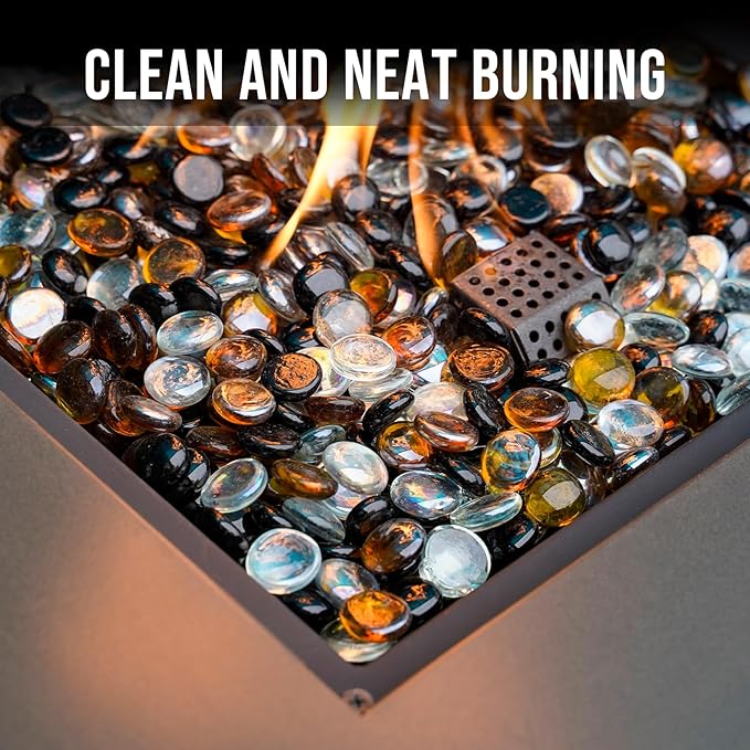 Skyflame 10-Pound Blended Fire Glass Beads for Fire Pit Fireplace Landscaping, 1/2-Inch Onyx Black, Crystal Ice, Caramel Luster