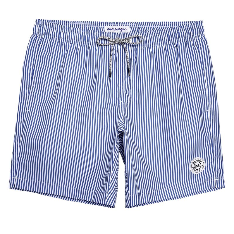 maamgic Mens Swim Trunks Quick Dry Swim Shorts with Mesh Lining Funny Swimwear Bathing Suits 7inch Blue Striped Large