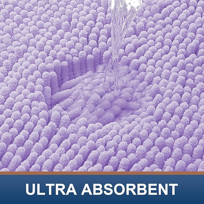 Smiry Luxury Chenille Bathroom Rugs 44x24, Extra Soft and Absorbent Shaggy Bath Mat, Machine Washable, Non-Slip Plush Carpet Runner for Tub, Shower, and Floor, Home Decor Accessories, Purple