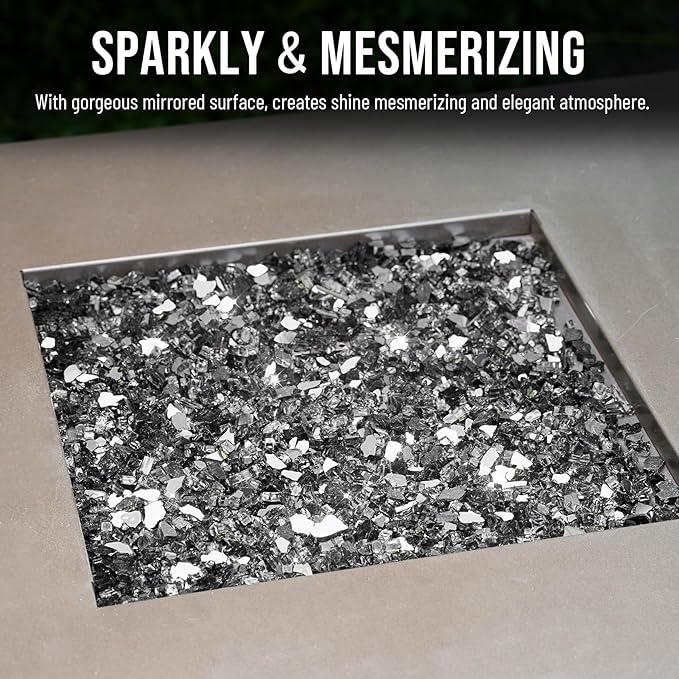 Skyflame 10-Pound Fire Glass for Fireplace Fire Pit and Landscaping, Onyx Black Reflective, 1/4-Inch