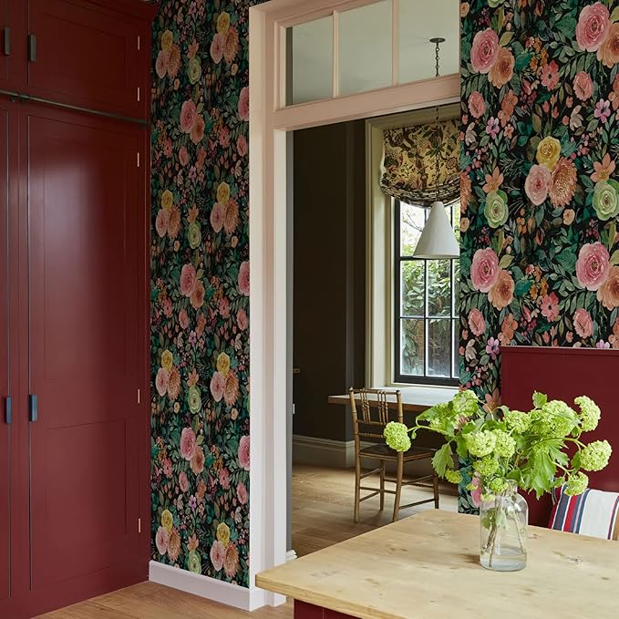 JiffDiff Blooming Floral Wallpaper Peel and Stick Pink Impressionist Floral