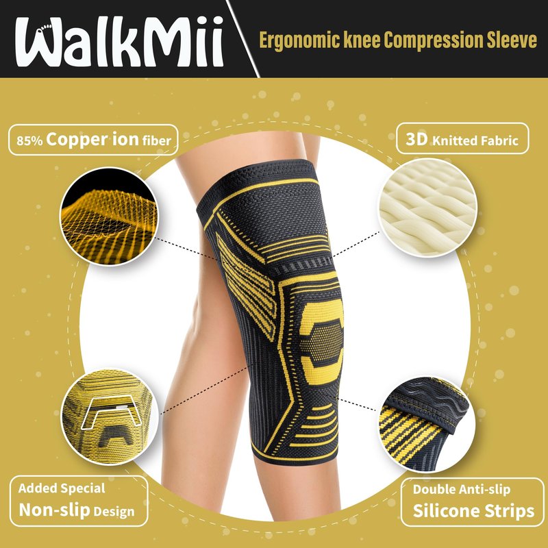 WalkMii Copper Knee Braces for Women and Men 2 Pack, Compression Sleeve for Knee Pain, Arthritis, Sports Recovery, Meniscus Tear, Joint Pain Relief-M