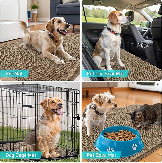 OLANLY Dog Door Mat for Muddy Paws 47x17, Absorbs Moisture and Dirt, Absorbent Non-Slip Washable Doormat, Quick Dry Chenille Mud Mat for Dogs, Entry Indoor Entryway Carpet for Inside Floor, Tan