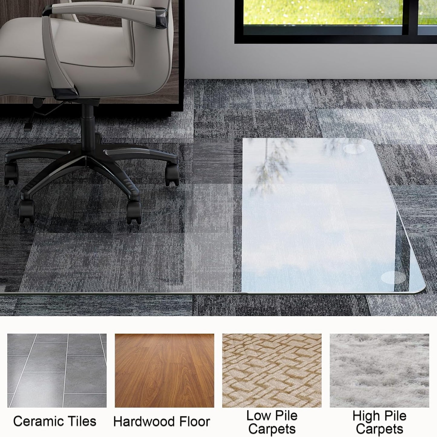 GLSLAND 47"x40" Tempered Glass Chair Mat Heavy-Duty Floor Protector for Carpet & Hard Floors Scratch-Resistant Office Computer Desk Mats Clear