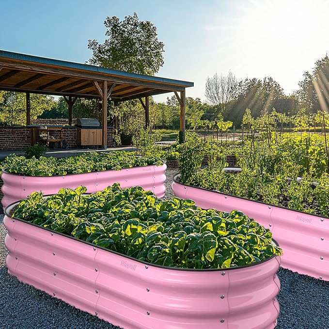 Winpull Raised Garden Bed Kit, 5x2x1 ft Galvanized Planter Box Outdoor with Safety Edging, Large Metal Raised Beds for Gardening Vegetables Flower Fruits (Blush Pink)