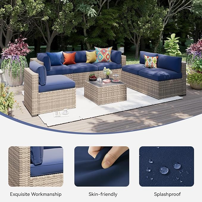Aoxun 14pcs Patio Cushion Covers Replacement, Waterproof Outdoor Furniture Cushion Covers with Zipper and Non-Slip Bottom, Patio Sofa Couch 3 Sizes for Patio Sectional, Covers Only (Navy)