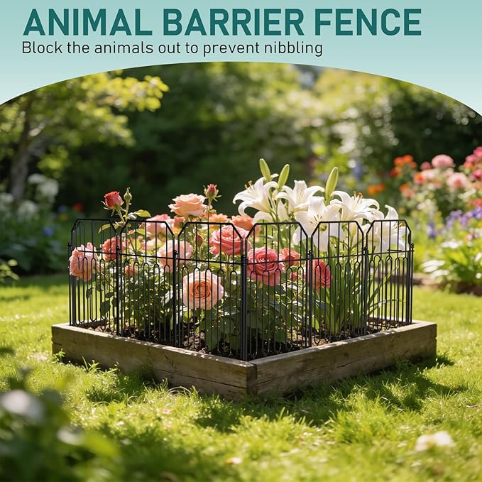Goovilla Garden Fence, Total 25ft(L) x 21in(H) Garden Fencing Animal Barrier, 25 Pcs Rustproof Metal Wire No Dig Fence Panels, Black Decorative Garden Fences and Borders for Dogs, Flower Bed, Patio