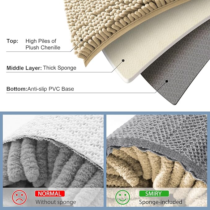 Smiry Luxury Chenille Round 24x24, Extra Soft and Absorbent Shaggy Bathroom Mat Rugs, Machine Washable, Non-Slip Plush Carpet for Tub, Shower, and Bath Room, Beige