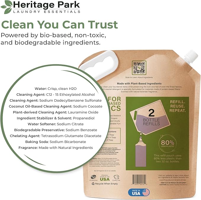 Heritage Park Luxury Laundry Detergent | Dermatologist Tested Plant based Natural & Enzyme Laundry Detergent | Sensitive Skin Friendly - Lavender Mist (64 fl oz Refill)