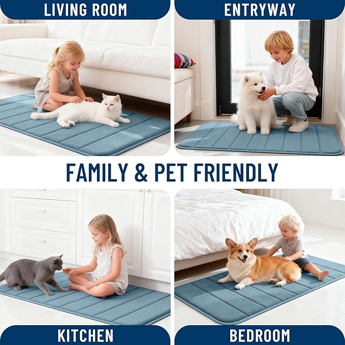 OLANLY Memory Foam Bath Mat 36x24, Super Soft Absorbent Bathroom Rugs, Quick Dry, Machine Washable Shower Floor Rugs, Bathmat Carpet, Bathroom Home Decor Accessories, Airy Blue